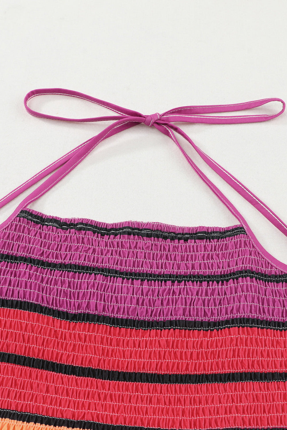 Striped Print Smocked Halter Open Back Fit Flare Dress