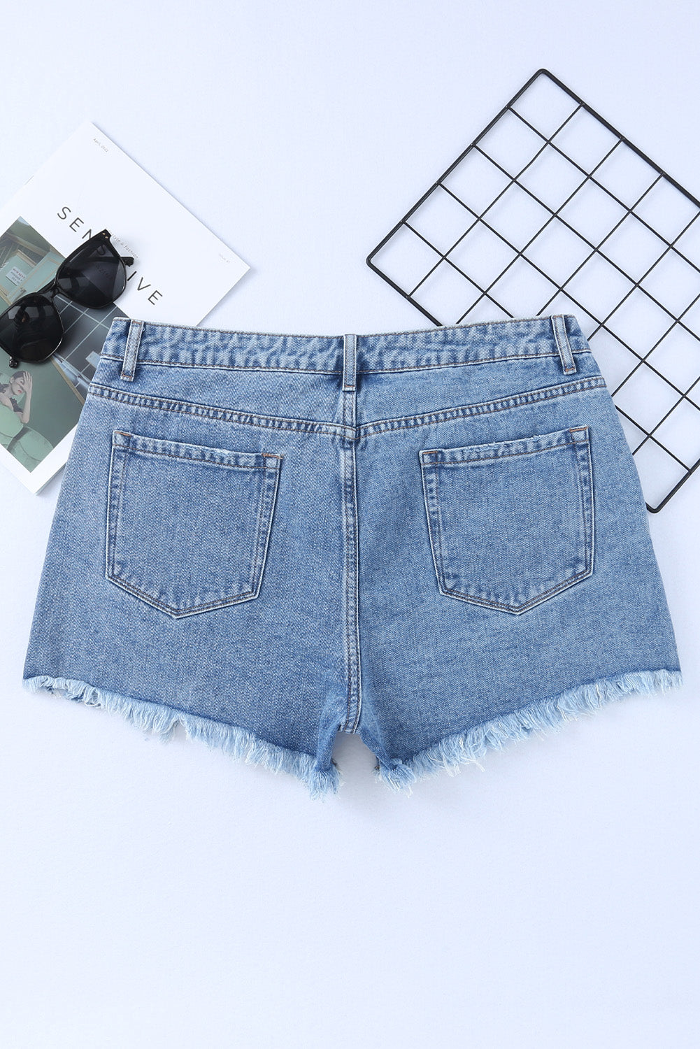 Black High Rise Crossover Waist Denim Shorts