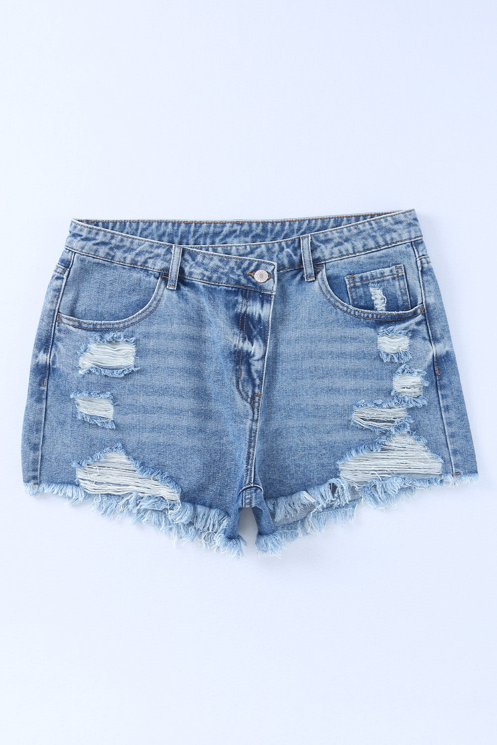 Black High Rise Crossover Waist Denim Shorts