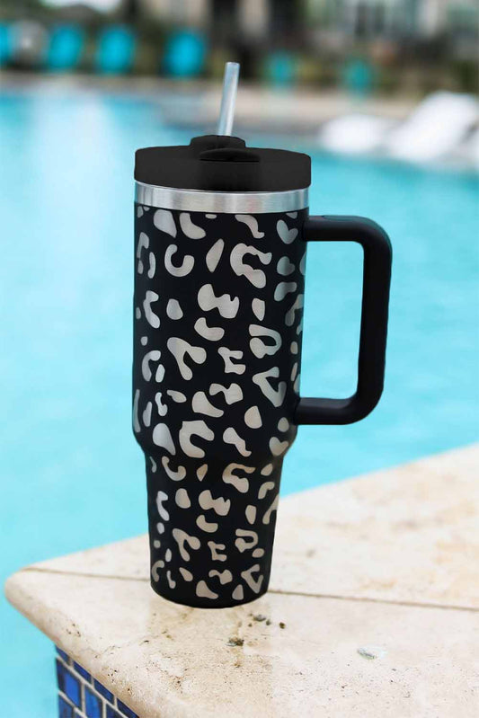 Black Leopard Print 40OZ Stainless Steel Portable Cup with Handle