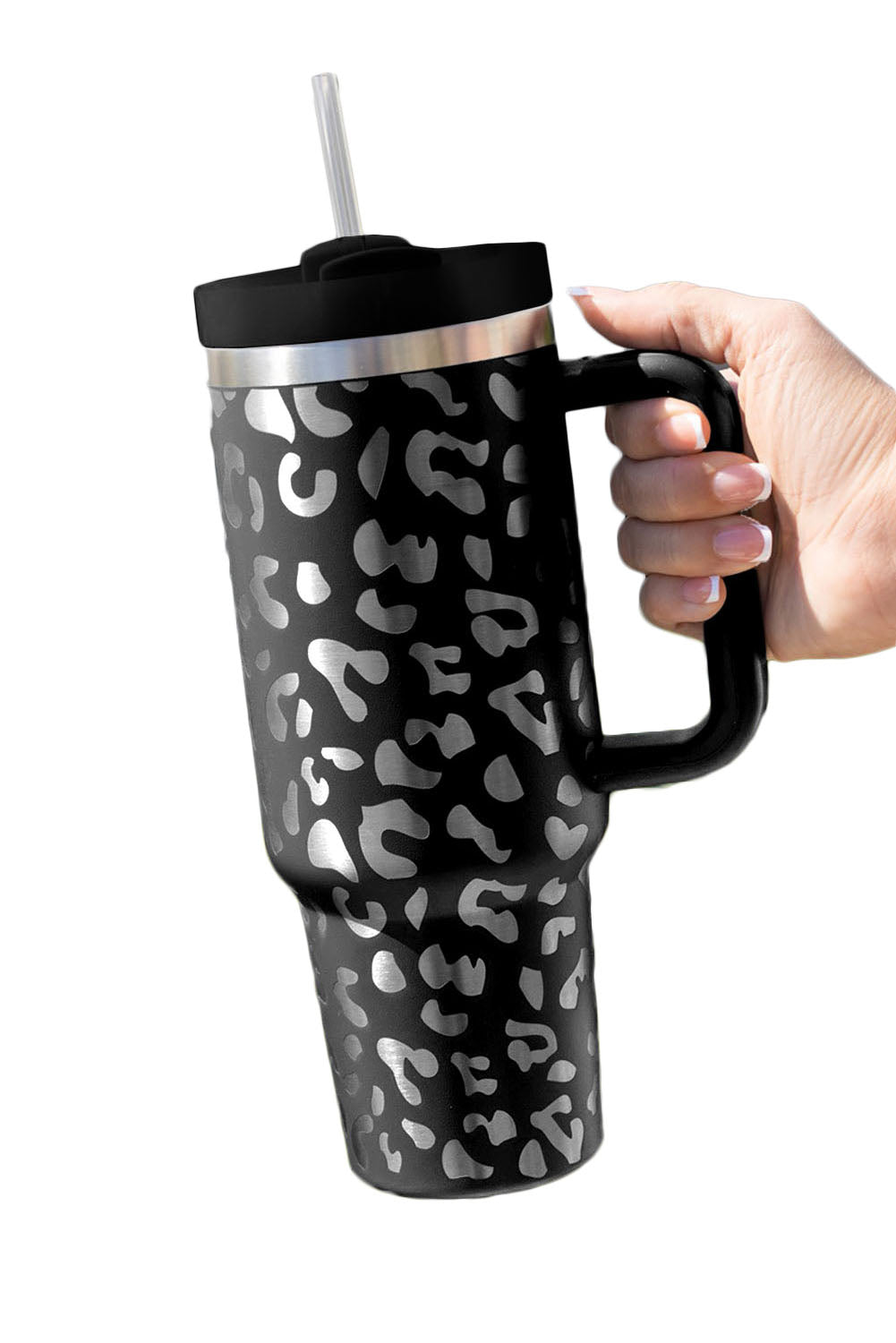 Black Leopard Print 40OZ Stainless Steel Portable Cup with Handle